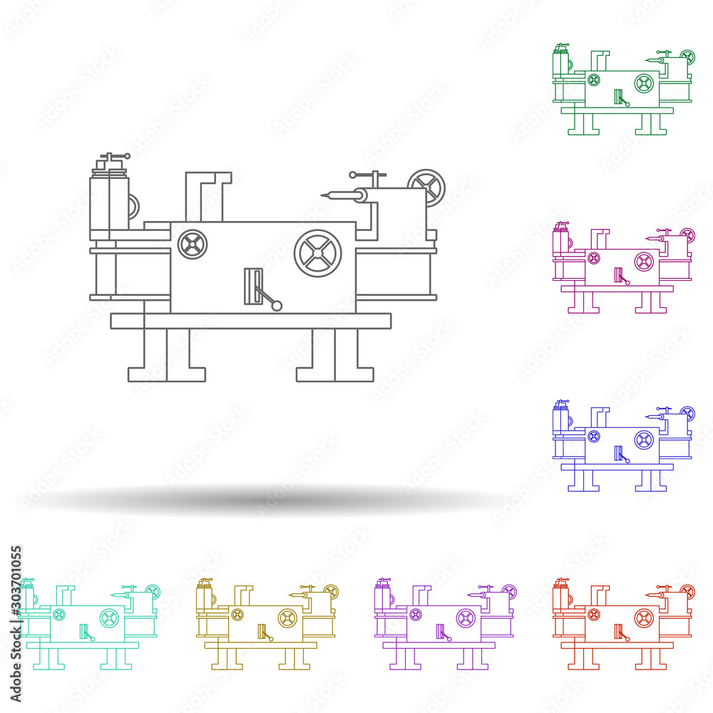 Aufkleber colored lathe multi color icon. simple thin line, outline vector of production icons for ui and ux, 