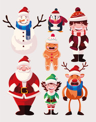 set of icons christmas with santa claus and animals
