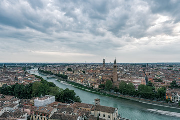 View from Castel Pietro of Verona City skyline with Adige river and Sant'Anastasia church