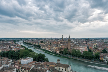 Obraz premium View from Castel Pietro of Verona City skyline with Adige river and Sant'Anastasia church