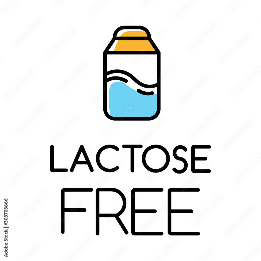 Sticker Lactose free color icon. Hypoallergenic milk. Organic alternative drink. Product free ingredient. Nutritious dietary, healthy eating. Personal healthcare. Isolated vector illustration