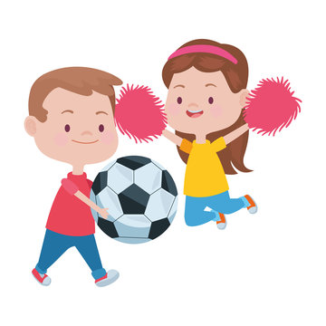 cute little kids playing cheerleader and soccer