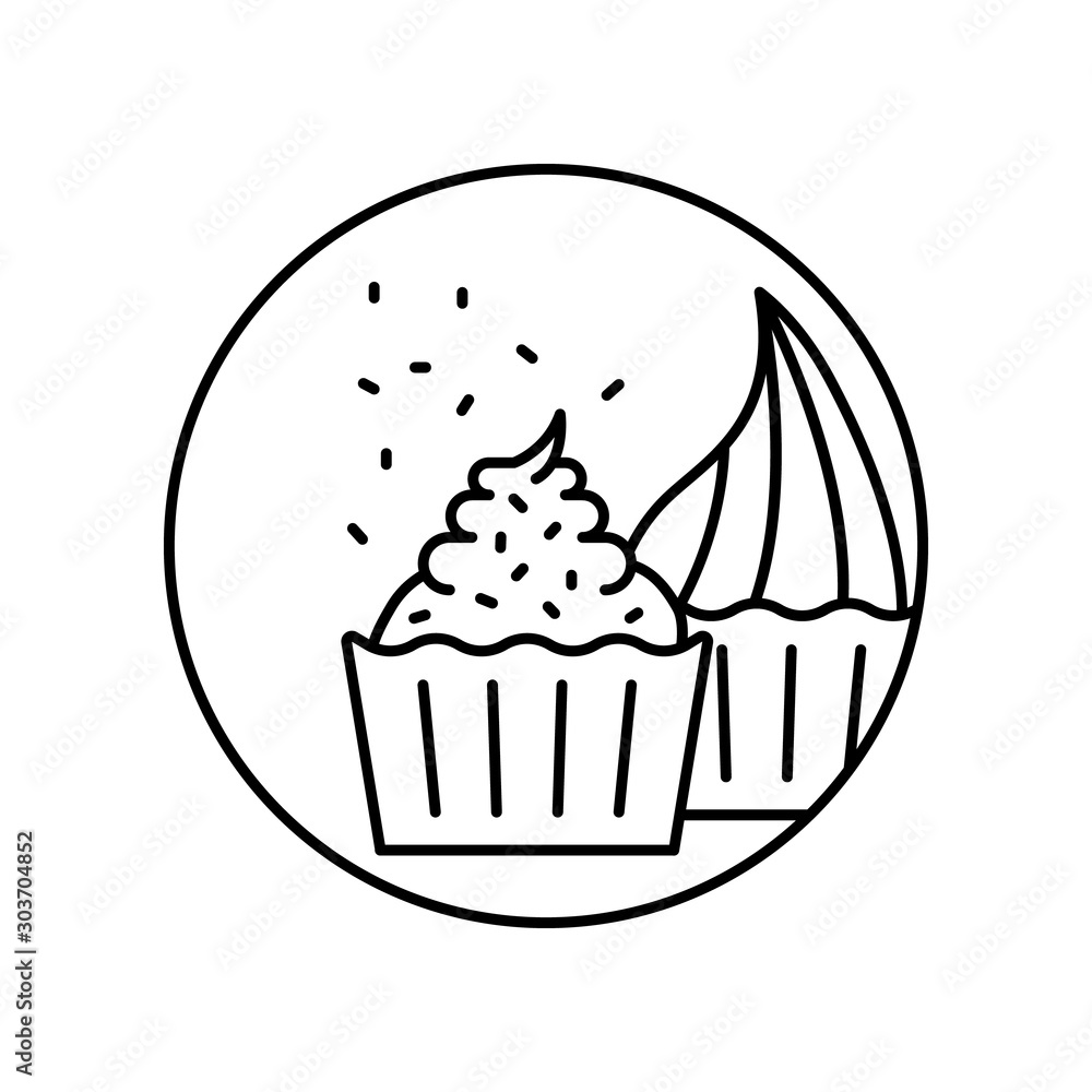 Poster cupcake tasty sprinkling pastry cream in circle icon. simple line, outline vector of bakery icons fo