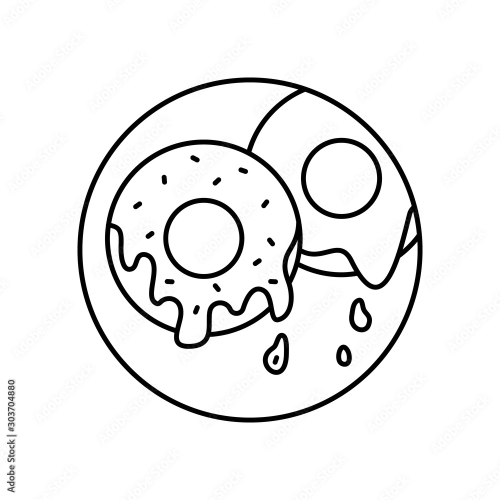 Poster donuts frosting sprinkling food in circle icon. simple line, outline vector of bakery icons for ui a