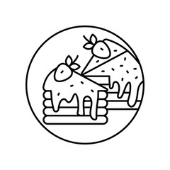 Cake piece strawberry glaze sprinkling in circle icon. Simple line, outline vector of bakery icons for ui and ux, website or mobile application