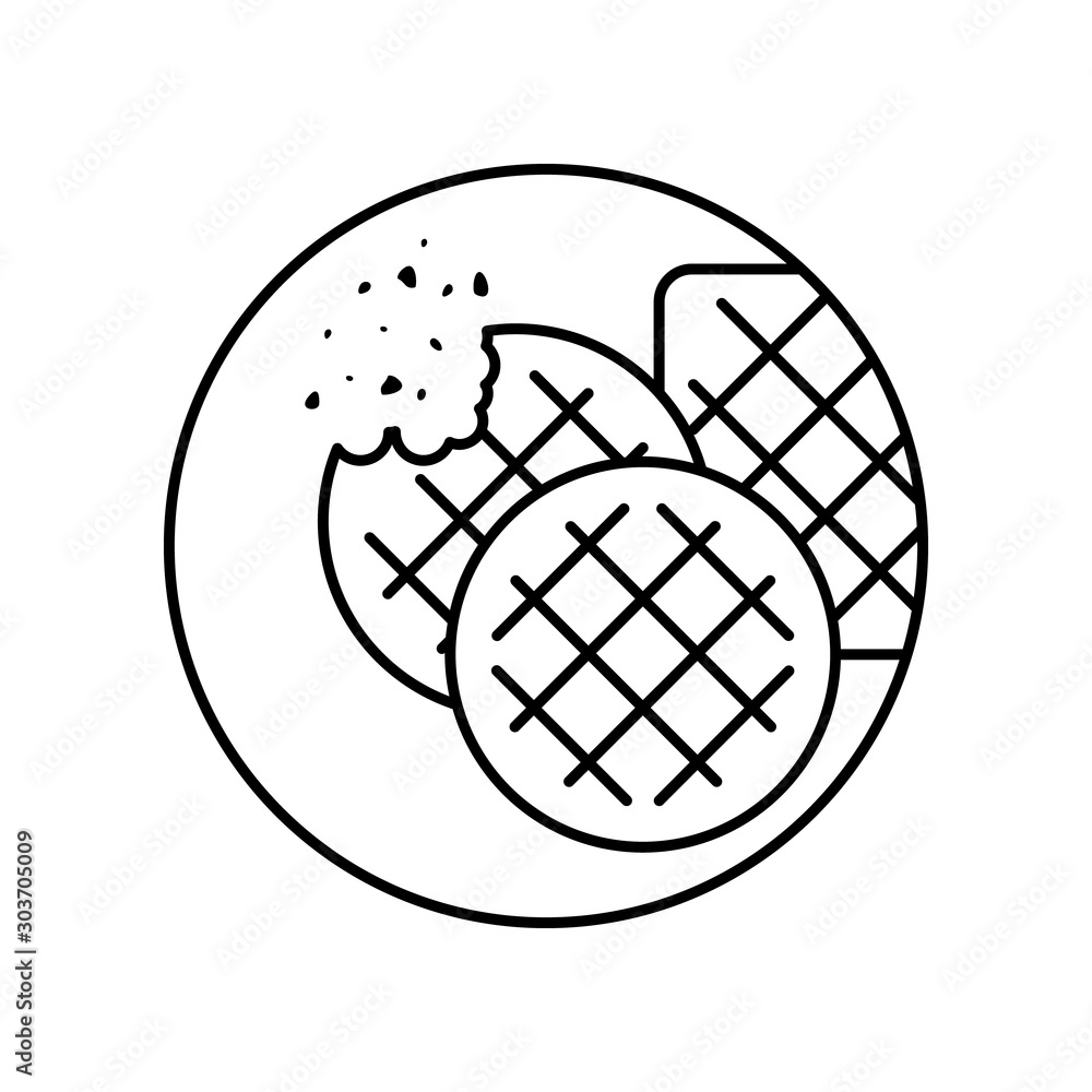 Aufkleber waffles crumbs food tasty in circle icon. simple line, outline vector of bakery icons for ui and ux,