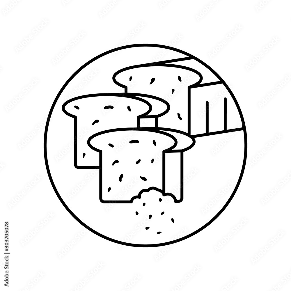 Poster sweet loaf toppings crumbs in circle icon. simple line, outline vector of bakery icons for ui and ux
