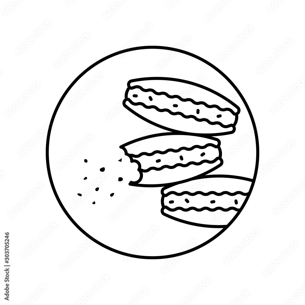 Poster macaroons crums cake food bakery in circle icon. simple line, outline vector of bakery icons for ui 