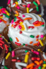 Fototapeta na wymiar Cupcakes closeup against blurred background