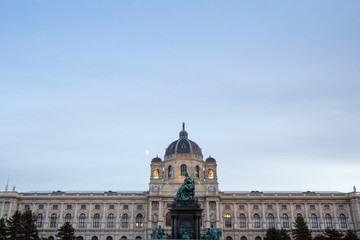 Fototapeta na wymiar Empress Maria Theresia statue, built in the 19th century, on Maria Theresien Platz, facing the Art Museum Kunsthistorisches Museum Wien in Vienna, Austria, a major Austro Hungarian landmark