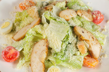 salad with croutons and cabbage close-up