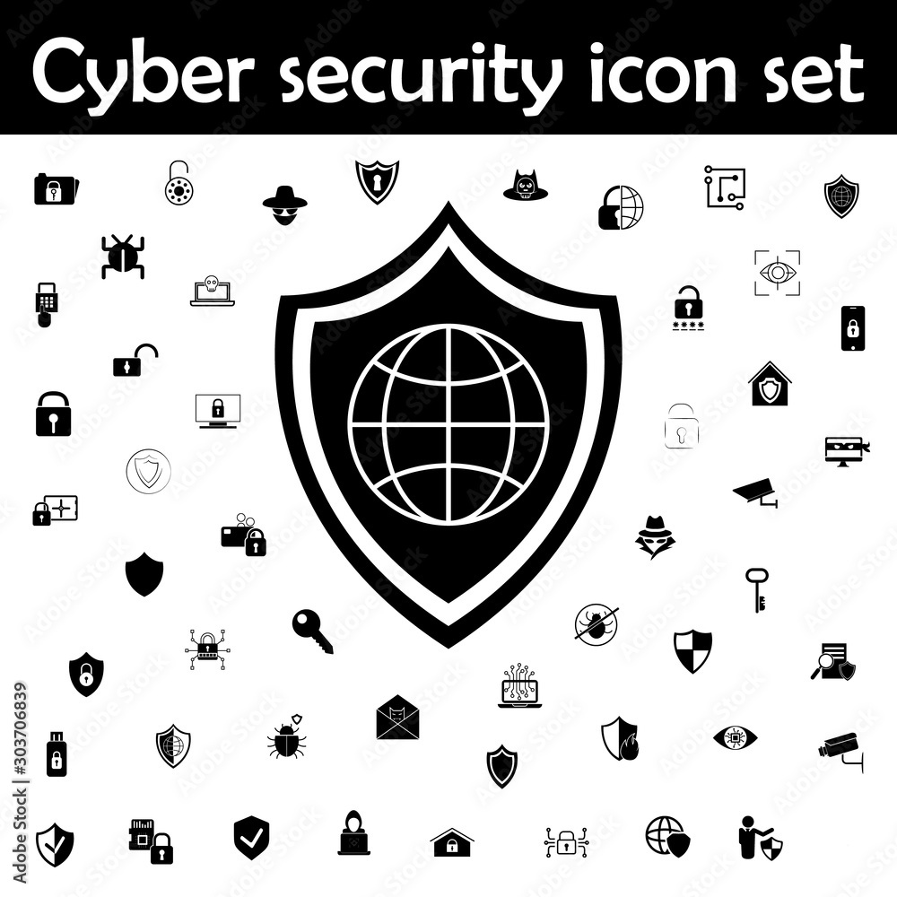 Poster global shield icon. cyber security icons universal set for web and mobile