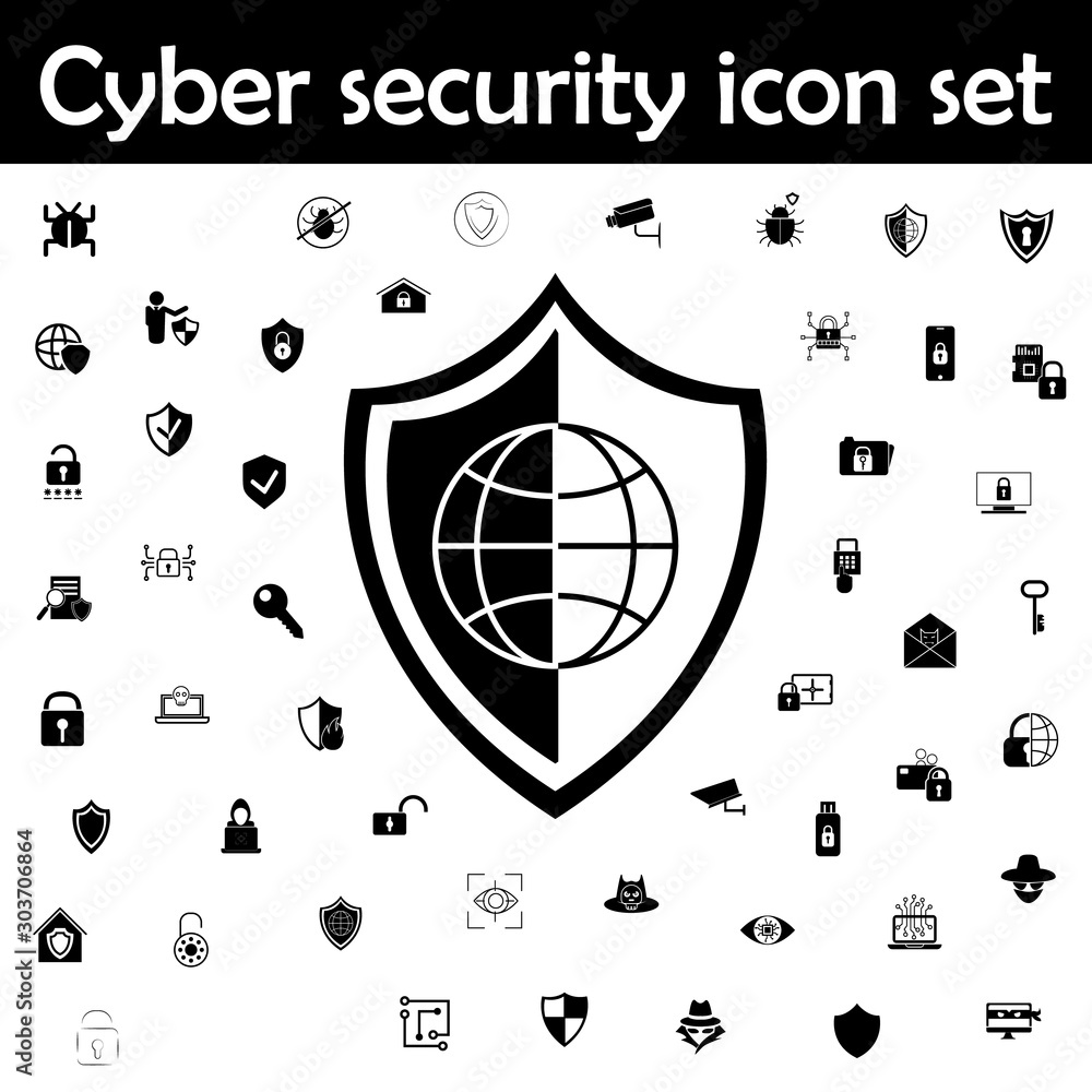 Poster global shield icon. cyber security icons universal set for web and mobile