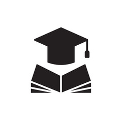 flat black glyph graduation cap with book icon. Logo element illustration. university design. vector eps 10 . academic educate concept. Can be used in web and mobile .