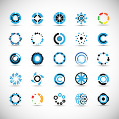 Abstract Circle Icon Set. Vector Isolated On Gray. Abstract Circle For Company Symbol, Dot Logo, Technology Icon And Element Design.Creative Circle Icons For Dot And Tech Logo. Abstract Round Template