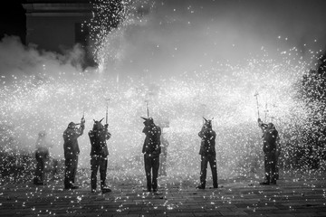 Fireworks called correfocs, a traditional performance of catalan culture