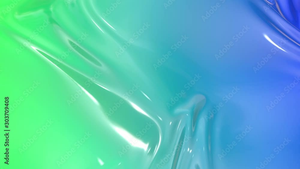 Poster animated green blue liquid gradient of paint as background in 4k. 3d wavy cloth surface forms ripple