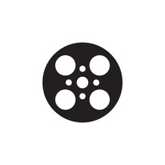 flat black glyph film reel icon. Logo element illustration. film reel design. vector eps 10 . film reel concept. Can be used in web and mobile .