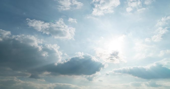 timelapse of the bright sun with group of clouds