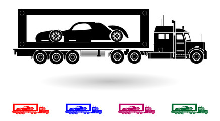 Detailed multi color sport car transporting truck illustration