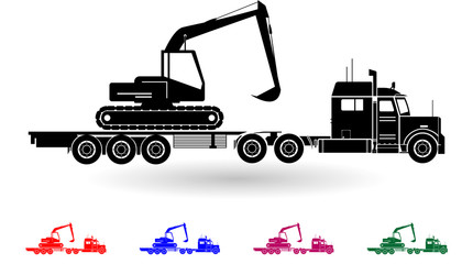 Detailed multi color construction car transporting truck illustration