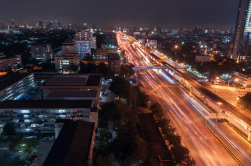 Fototapeta na wymiar Bangkok night view with skyscraper in business district in Bangkok Thailand
