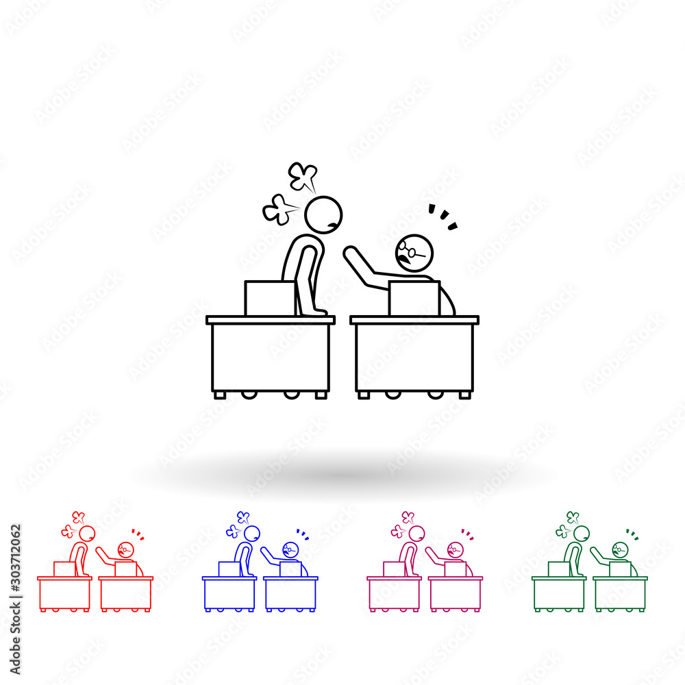 Poster scream at a colleague multi color icon. simple thin line, outline vector of colleague and business p