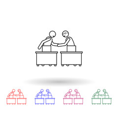 Mutual understanding with a colleague multi color icon. Simple thin line, outline vector of colleague and business partners icons for ui and ux, website or mobile application