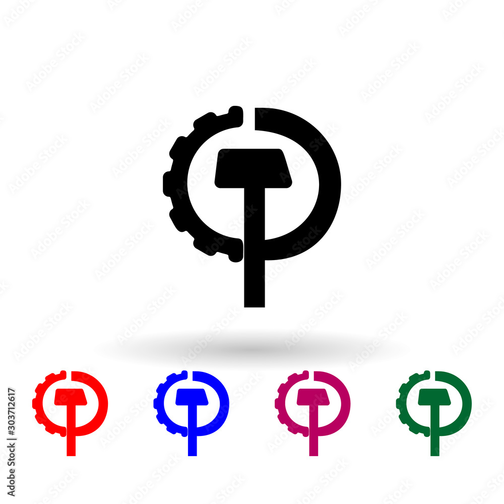 Poster hammer and mechanism multi color icon. simple glyph, flat vector of communism capitalism icons for u