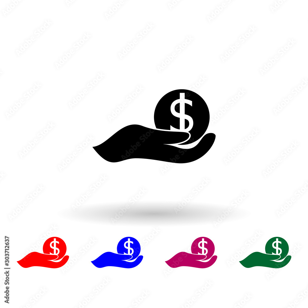 Poster hand holds a coin multi color icon. simple glyph, flat vector of communism capitalism icons for ui a
