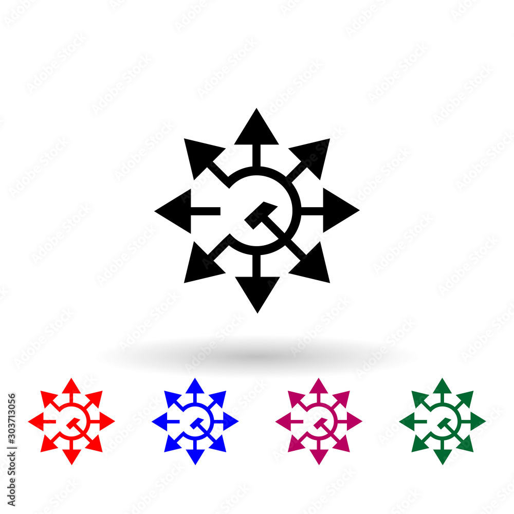 Poster sickle and hammer arrows multi color icon. simple glyph, flat vector of communism capitalism icons f