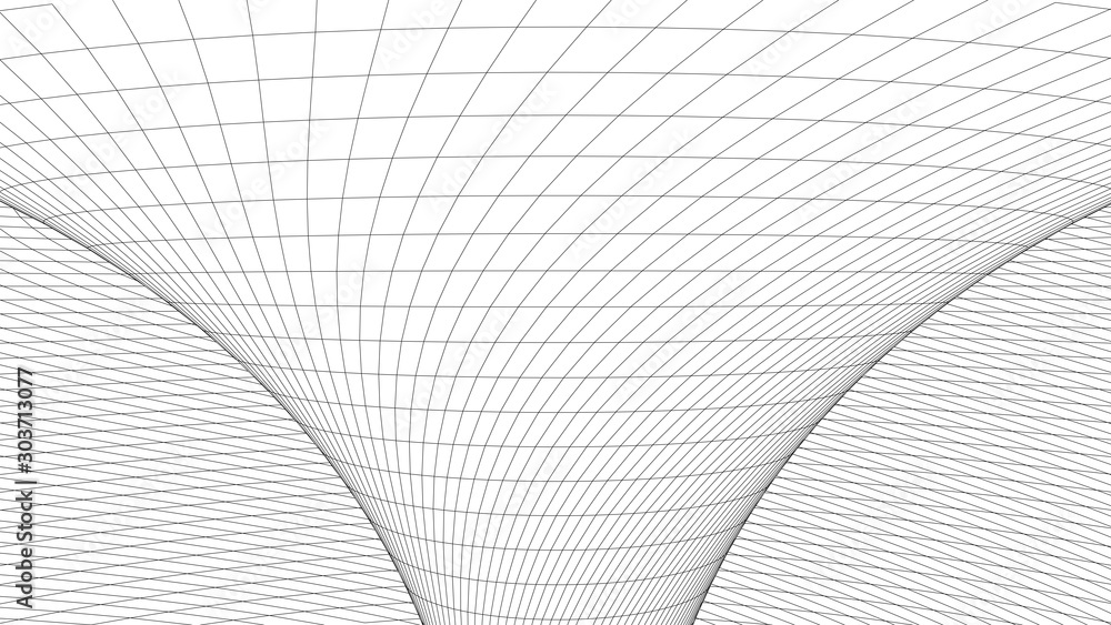 Poster wireframe abstract tunnel. 3d vector wormhole with a mesh structure.