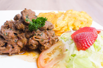 Traditional Colombian menu, meat, potatoes 
