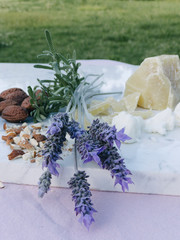 Natural medicine, elements to make ointment for pains. Almonds, Beeswax and Lavender