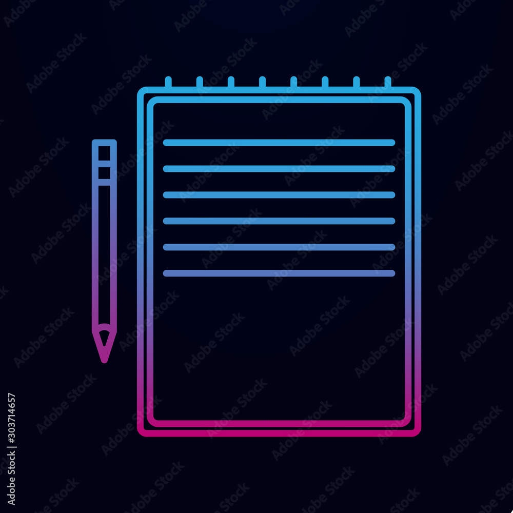 Poster yellow notebook and pen nolan icon. simple thin line, outline vector of education icons for ui and u