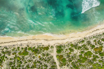 Aerial view of a tropical coast in Caribbean