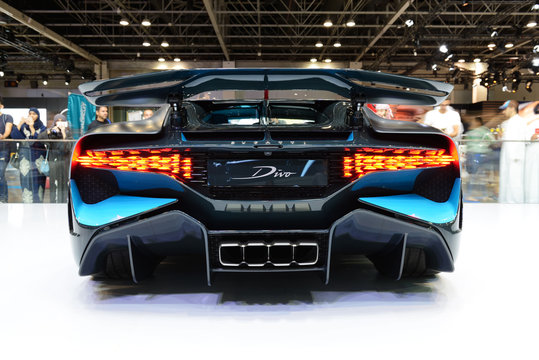 DUBAI, UAE - NOVEMBER 16: The Bugatti Divo sportscar is on Dubai Motor Show 2019 on November 16, 2019