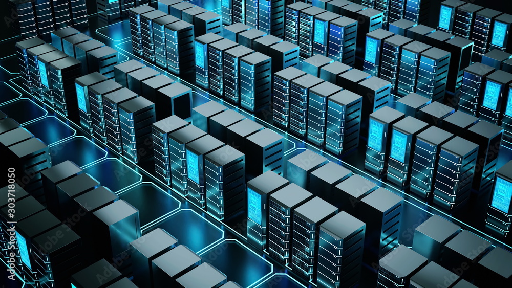 Poster internet server room or super computer concept