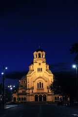 ブルガリア　アレクサンドル・ネフスキー大聖堂の夜景