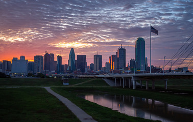 Downtown Dallas Texas during sunrise. 