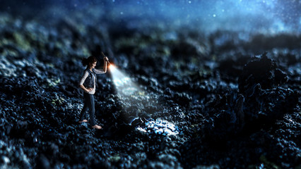 Make her way in darkness. Mixed media