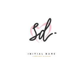 S D SD Beauty vector initial logo, handwriting logo of initial signature, wedding, fashion, jewerly, boutique, floral and botanical with creative template for any company or business.