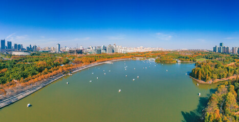 Aerial aerial photographof of the new century park in Pudong New Area, Shanghai, China