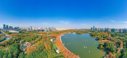 Fototapeta premium Aerial aerial photographof of the new century park in Pudong New Area, Shanghai, China