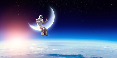 Fototapeta na wymiar Spaceman and his mission. Mixed media