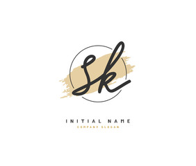 S K SK Beauty vector initial logo, handwriting logo of initial signature, wedding, fashion, jewerly, boutique, floral and botanical with creative template for any company or business.