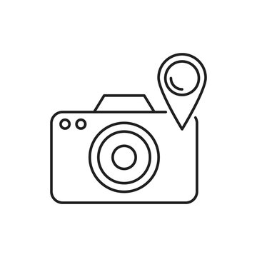 Direction pin camera icon. Simple line, outline vector of navigation icons for ui and ux, website or mobile application