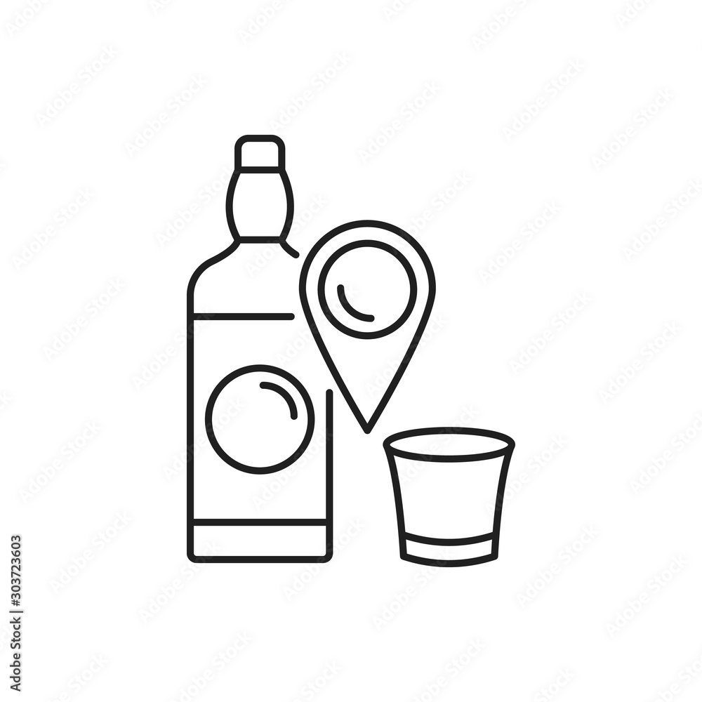 Poster direction pin whiskey glass icon. simple line, outline vector of navigation icons for ui and ux, web