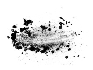 Fototapeta premium Black charcoal texture background. Black wood charcoal dust isolated on white background. Coal dust and wood charcoal.