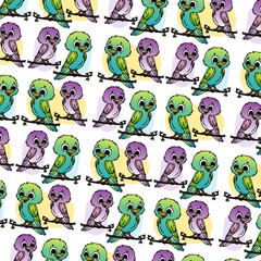 The Amazing of Cute Bird Illustration, Cartoon Funny Character in the Colorful Background, Pattern Wallpaper